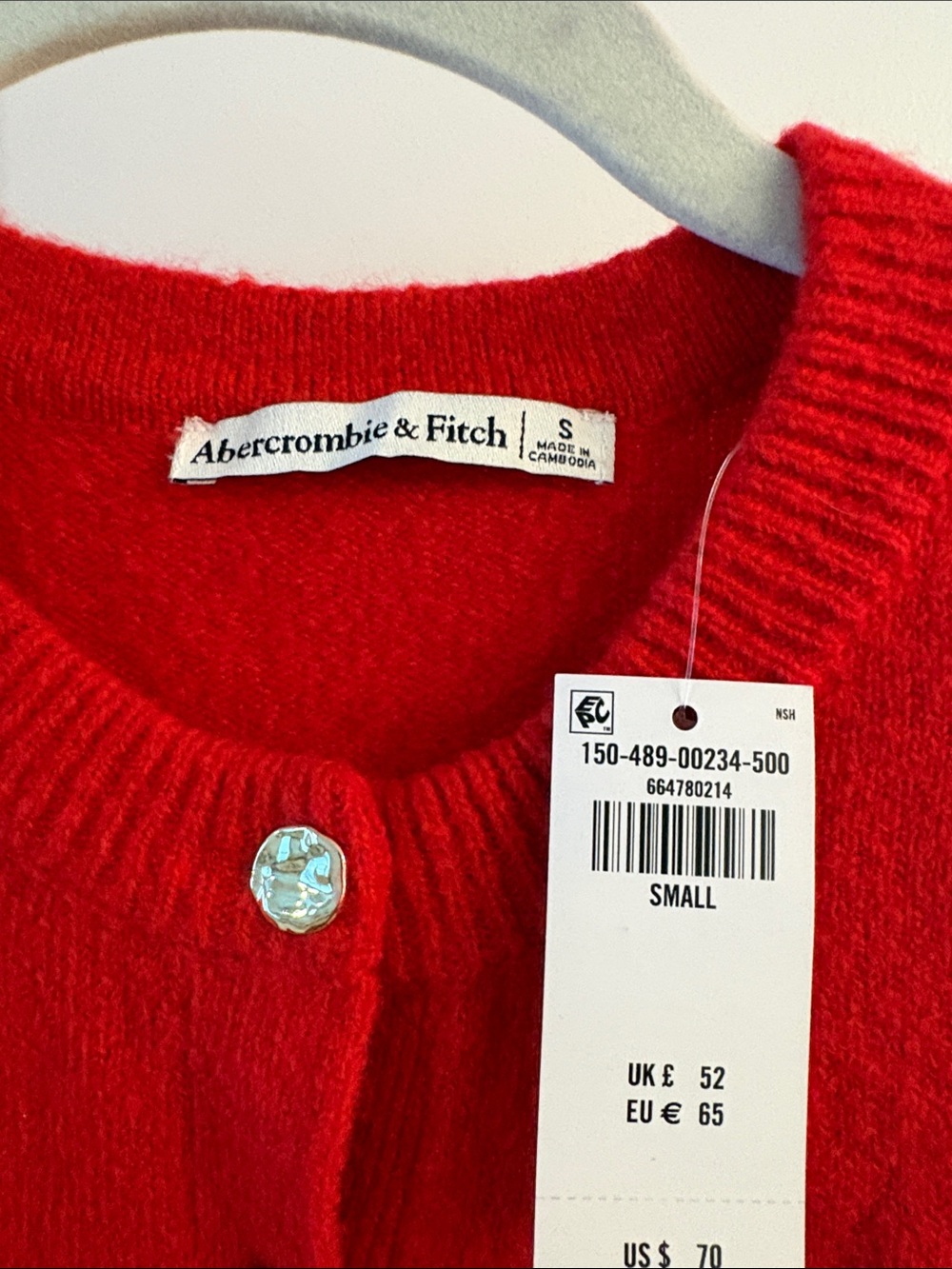 Abercrombie & Fitch Red Button-Front Crew Cardigan - Picture 2 of 2